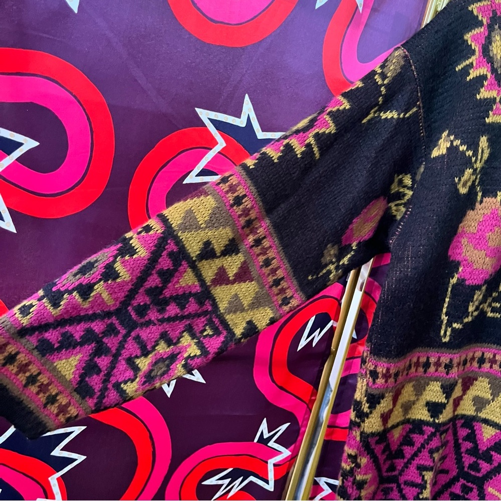 Vintage FairSet Colourful Aztec Patterned Knit Sweater Mock Neck Black Graphic - Picture 6 of 11